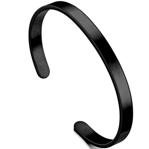 Jude Jewelers 4mm 6mm Width Stainless Steel Classic Simpe Plain Open Cuff Bangle Bracelet - color: 6mm-Black