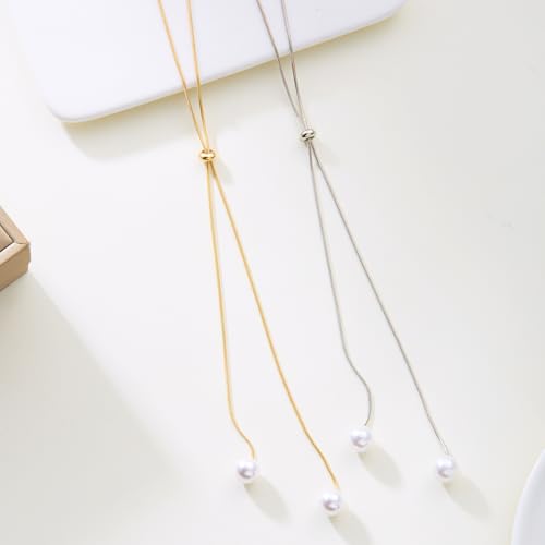 Pearl Necklace Set for Women Long Necklace Pearl Jewelry Beaded Design Drop Y Lariat Style Gift - color: Silver Y Pearl Necklace