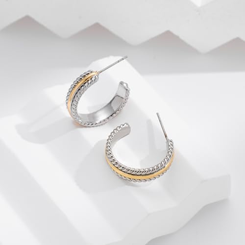 Gold Plated Chunky Hoop Earrings for Women - Stylish Statement Twisted Rope C Shaped Hoop Earrings Fashion Jewelry Gift - color: mix metal