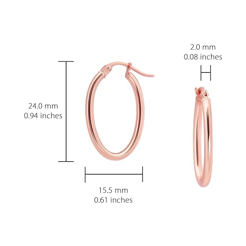 Hoops & Loops 925 Sterling Silver 2mm Oval Click-Top Hoop Earrings for Women, Men 15mm 20mm 25mm 30mm 35mm 40mm, Hypoallergenic Silver, 14k Yellow Gold, Rose Gold Flash Plate, Black - color: Rose Gold, size: 15mm (0.59'')