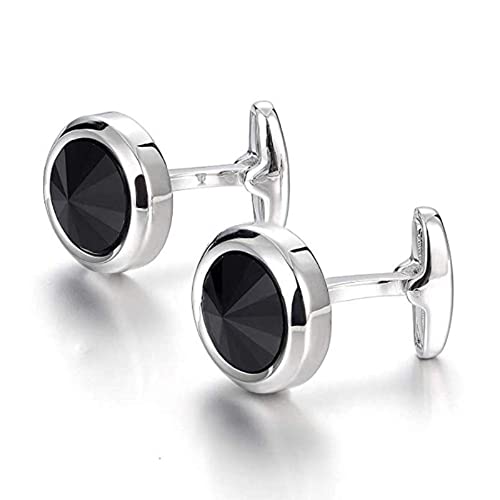 Mens Cufflinks Elegant Style Cuff Link Super Shiny Navy Blue Crystal Circular Cufflinks with Gift Box - color: Black