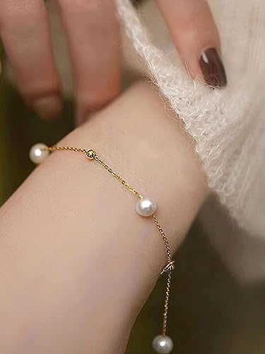 Pearl Bracelets for Women Dainty Baroque Pearl Bracelet White Bridesmaid Bridal Bracelet Wedding Jewelry Gifts for Mother Daughter Matching Outfits - color: A4:pearl bracelet