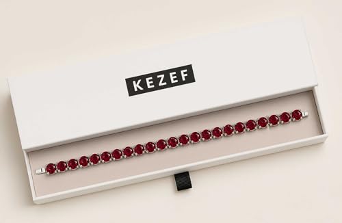 KEZEF Tennis Bracelet for Women, 7mm Round CZ, Silver Plated Brass, 6.5–8 Inch, Fold-Over Clasp - color: Simulated Red Ruby, size: 6.5 Inch