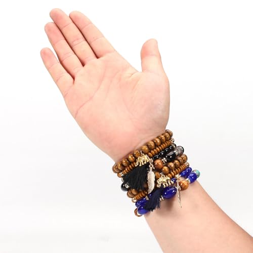 4Pcs Bohemia Multilayer Stackable Elephant Leaf Tassel Bracelets Colorful Wooden Resin Beaded Stretch Bracelets for Women Men Summer Beach Boho Vacation Hawaii Jewelry Gifts - style: StyleD