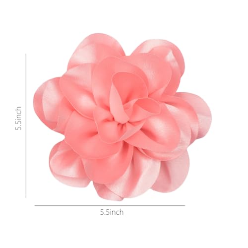 Large Rose Flower Brooches Chiffon Camellia Brooch Lapel Pins Hair Clips Hat Pins for Women Wedding Banquet Accessories Large Satin Flowers 5.5in - color: Pink 2
