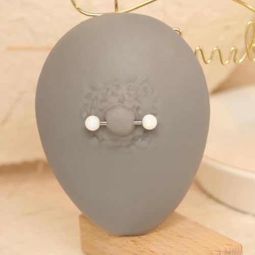 FUNLMO 1 Pair Nipple Piercing Jewelry Titanium Nipple Rings Internally Threaded Tongue Rings Bridge Piercing Jewelry Opal Nipple Barbells - color: Silver, White Opal Ball