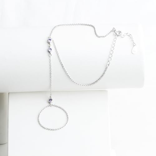 Kakikaki 925 Sterling Silver Finger Ring Bracelet Hand Chain for Women | Slave Bracelets 7" to 9" Adjustable - color: Silver, style: 3 Amethyst