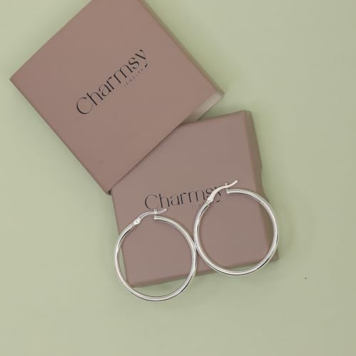 Charmsy 925 Sterling Silver Hoop Earrings | Lightweight Italian 2.5mm Tube Diamond-Cut Round Classic Hoops Earring for Women | Size 15/20/25/30/35/40/50/60/70mm | Small Medium Large - color: Classic, size: 35 MM