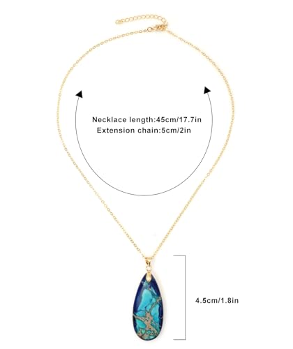 Stone Necklaces for Women Teardrop Gemstone Pendant Necklace Natural Stone Chain Necklaces - color: Blue