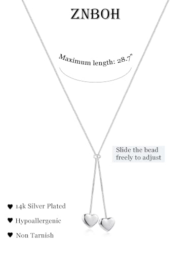 Lariat Gold Silver Necklace for Women Long Dainty Y Necklace 14k Gold Plated Drop Chunky Necklace Trendy Clover Heart Cross Teardrop Cz Pendant Statement Simple Adjustable Jewelry Gift - color: Silver- Heart