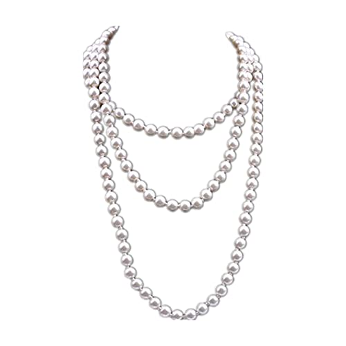 1920s Long Pearl Necklace Faux Pearls Necklace Imitation Beaded Long Pearls Necklace 1920s Gatsby Costume Jewelry - color: white