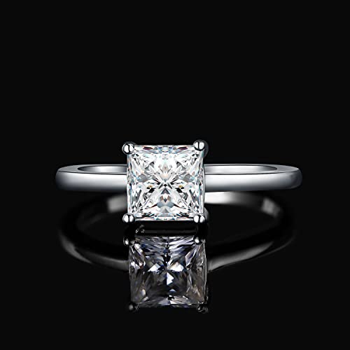 JewelryPalace Square Shape 1ct Cubic Zirconia Solitaire Engagement Rings for Women, 925 Sterling Silver Promise Ring for Her, Simulated Diamond Anniversary Wedding Ring Jewelry Sets - color: 1-Sterling Sliver