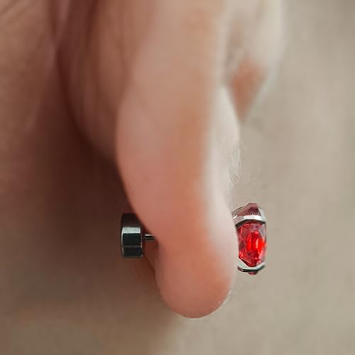 Zircon Flat Back Screw Hypoallergenic Surgical Steel Stud Earrings - color: Fiery Red, size: 1ct - 0.24 Inch (6mm)