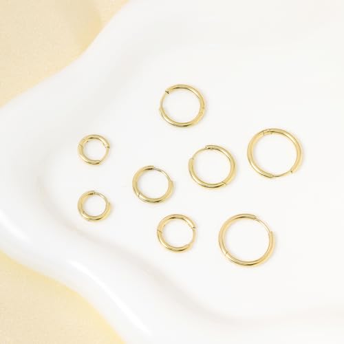 Small Hoop Earrings for Women Men Girls 14k Real Gold Plated Thin Gold Huggie Hoops Set for Cartilage Helix Hypoallergenic Surgical Stainless Steel 6/8/10/12mm - color: Gold, style: Thinner-1.6mm