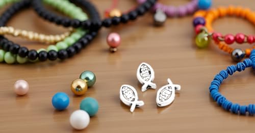 JGFinds Small Spacer Bead Tiny Fish Charms - 95 Pack, 8mm with 1.3mm Hole, (Jesus Religious Fish), Charms for Craft and Jewelry Making Supplies - color: Jesus Religious Fish