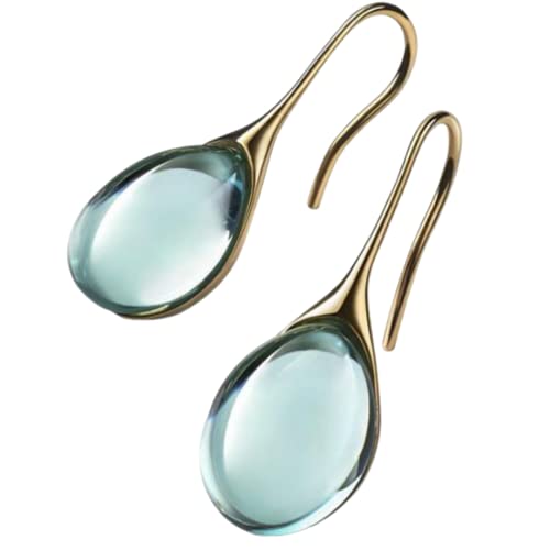 Silver Gold Plated Water Drop Style Crystal Stone Classic Plain Dangle Hoop Earrings - color: Gold Aqua