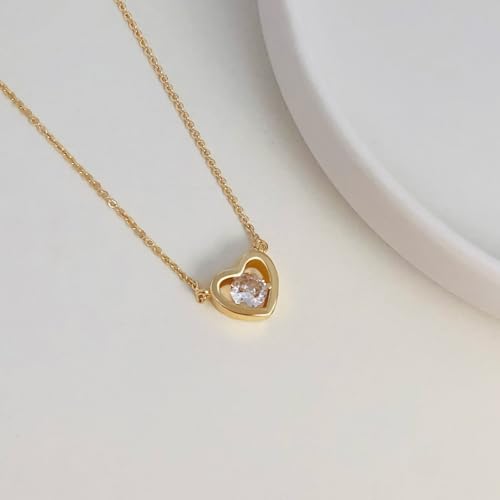 Airmb Heart Necklace for Women Gold/Silver Plated Trendy Heart Choker Lover Pendant Hypoallergenic Fashion Gold/Silver Necklace for Women Love Jewelry Gift for Women Girlfriend - color: One Cubic Zirconia-Gold