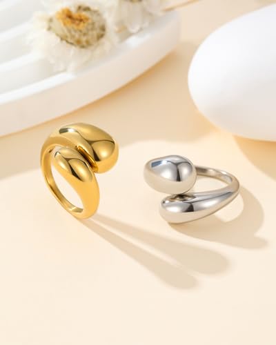 YeGieonr Gold Rings for Women Non Tarnish, 18K Gold Plated Stainless Steel North Star Signet Ring, Waterproof Dainty Pinky Statement Ring, Tarnish Free Gold Jewelry for Women - color: Waterdrop Silver