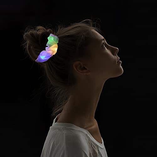 12PCS LED Hair Scrunchies Light Up White Scrunchies,Satin Ponytail Holder Glow in the Dark Hair Accessories Neon Rave Party Supplies