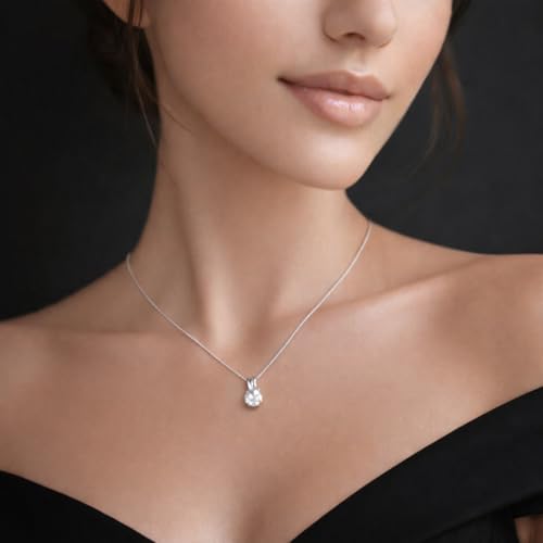 Mariell Cubic Zirconia Crystal Pendant Necklace for Women, 2 Carat 8mm CZ, for Brides, Wedding, Mother's Day Jewelry Gift - color: Silver-Clear Cubic Zirconia
