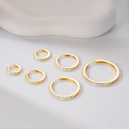 14K Gold Hoop Earrings Small Gold Huggie Hoop Earrings for Women | 14K Gold Earrings for Women CZ Gold Hoop Earrings Lightweight Hypoallergenic Gold Hoop Earrings for Women 12/14/16/20/25/30mm - size: 25mm