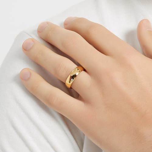 4mm 6mm Stainless Steel Rings Women Men High Polish Plain Dome Silver/Gold Wedding Band Comfort Fit - color: 6mm-Gold