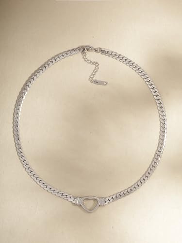Sacina Heart Choker, Stainless Steel Necklace, Choker Necklaces for Women, Chunky Heart Necklace, Valentine Gift, Christmas Jewelry Gift - color: silver