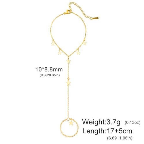 Y2k Stars Tassel Charm Hand Chain Bracelets for Women Dainty Polished Minimalist Link Ring Bracelet Stackable Stainless Steel Adjustable Chain Non Tarnish Fashion Jewelry Gifts - color: Gold
