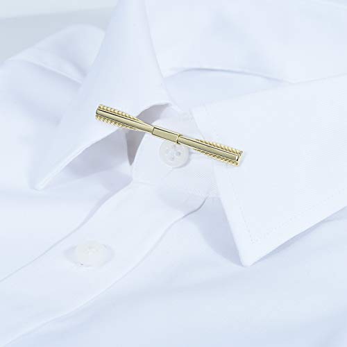3PCS Men's Classic Tie Clips - Shirt Collar Clip Bar for Necktie - Gold, Silver, Black Tone - Tie Pins, Collar Holder - style: 60mm Length Oar Head