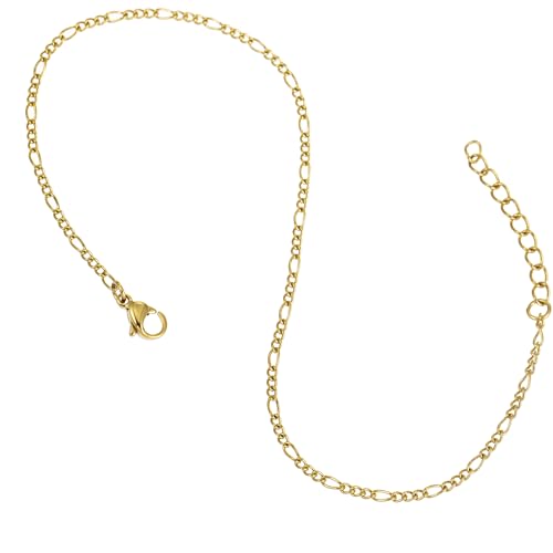Gold Stainless Steel Anklet Chain for Women Adjustable Ankle Bracelet Fashionable Simple Design, Round mold chain - color: Gold+ Figaro Chain, size: 22+3cm