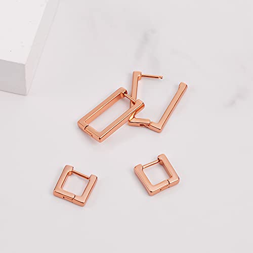 2 Pairs 14K Gold Plated Minimalist Hoop Earrings Small Dainty Geometric Square and Rectangle Huggies Hoops for Girls Women Gift, gold, silver and black - color: Rose Gold