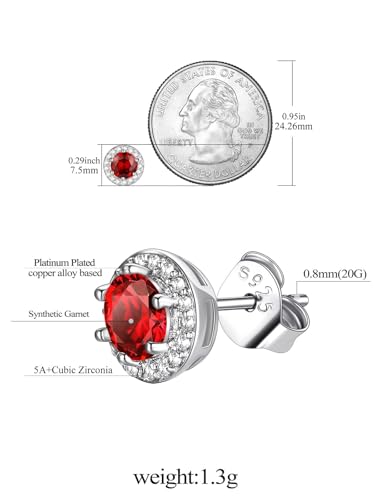 FindChic Birthstone Earrings for Women, Round/Heart/Square/Teardrop Earrings with 925 Sterling Silver Posts & Push Backs, Hypoallergenic Studs with Cubic Zirconia, 12 Months Jewelry with Gift Box - style: 01. January-Garnet (Round)