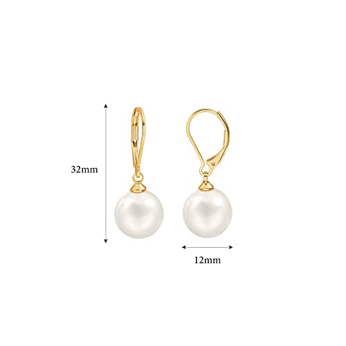 Handpicked White Pearl Earrings 18k Gold Plated Leverback Dangle Stud Pearl Earrings Jewelry for Women - style: Ball Pearl