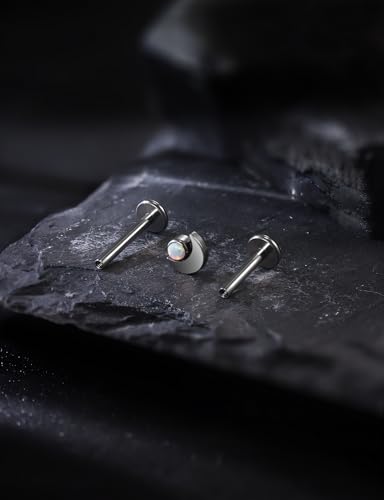 16G Astm F136 Titanium Internal Thread Flat Back Earrings Nose Studs Tragus Forward Helix Conch Cartilage Lobe Earrings Stud Medusa Labret Monroe Lip Ring Piercing Jewelry For Women Men - size: 16G--Style I-Opal