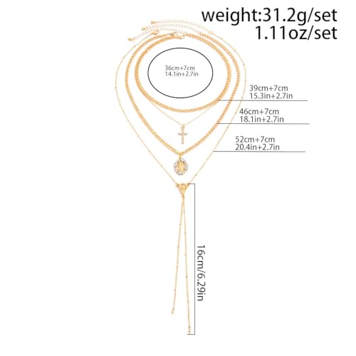 Gold Layered Necklace for Women Chunky Stacked Chain Link Paperclip Evil Eye Necklace Trendy Punk Jewelry - color: T-GoldA