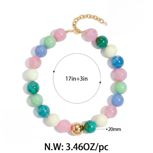 Chunky Beaded Choker Necklace for Women Boho Statement Necklace with Large Pearl Blue Brown Tone Resin Beads Summer Beach Jewelry Gifts - color: Macarons