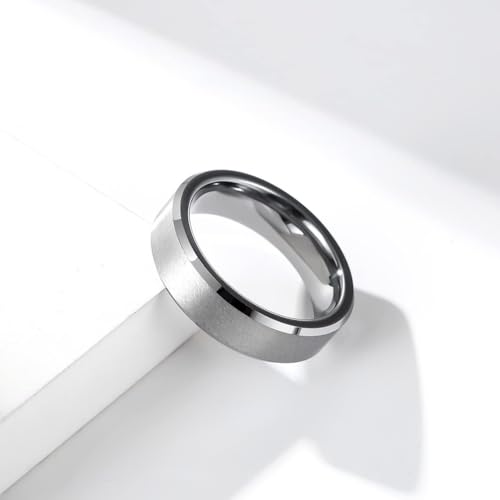 Stainless Steel Wedding Band Ring For Men Women | Sandblasted matte finish, 4mm/6mm/8mm widths, steel/black/gold-tone colors, everyday wear, wedding - color: Matte-6mm-Silver