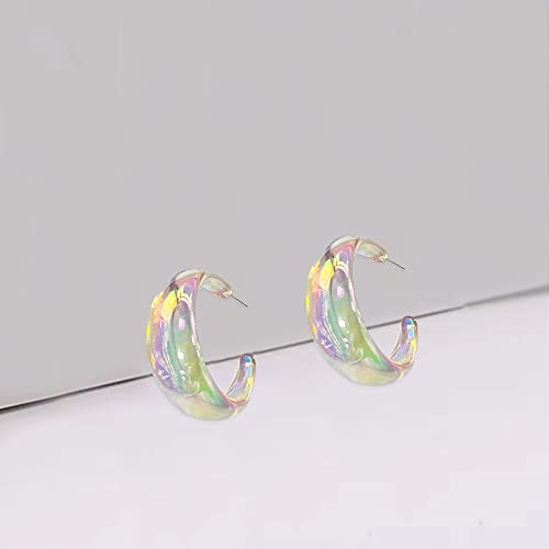 Acrylic Resin Earrings 70s 80s Colorful Hoop Earrings C Shape Trendy Chunky Cute Candy Earrings Jewelry for Women - color: Clear