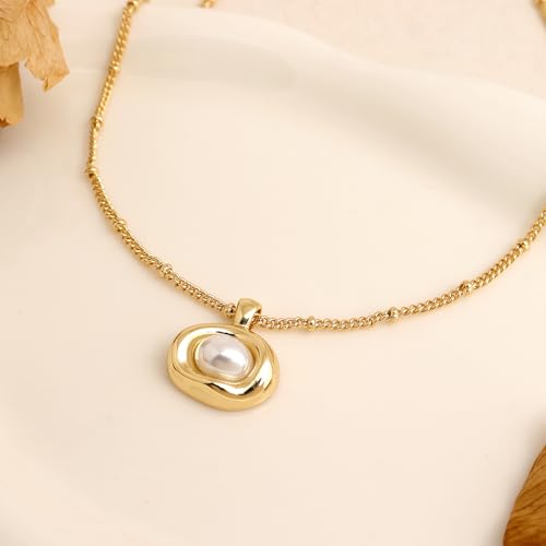 Jean Beau Gold Stone Pendant Necklaces for Women, Chunky Gemstone Dangle Necklace Wedding Prom Fashion Jewelry Gift - color: White Pearl