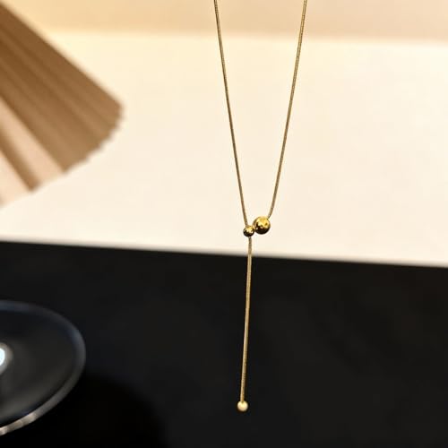 Lariat Necklaces for Women, Dainty Minimalist Knotted Rope Design Pendant Long Y Necklaces 18k Gold Plated Trendy Chain Jewelry - color: Gold, style: Bead
