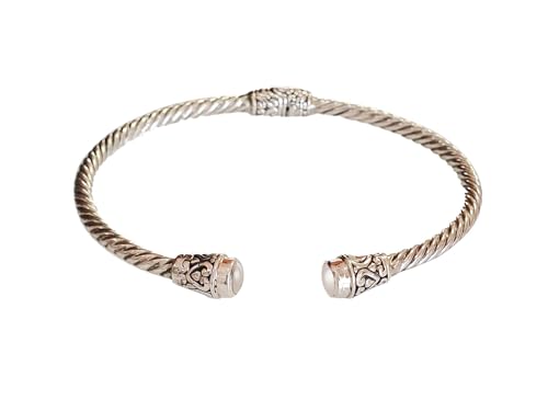 Pearl Gemstone Natural 925 Sterling Silver Ethnic Tribal Gypsy Bohemian Design Engraving Cuff Bracelet For Women Handmade Fashion Designer Bangle Bracelet Party Boho Jewelry