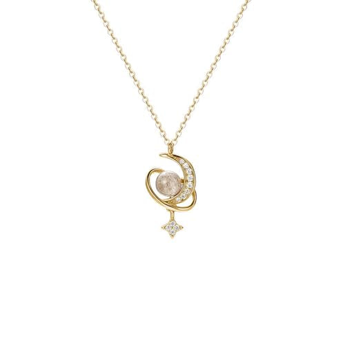 925 Sterling Silver Crescent Necklace Moon Star Pendant for Women | 14K Gold Plated Crystal Moon Necklace Dainty CZ Birthstone Ramadan Moonstone Necklace Birthday Jewelry for Mom Wife Daughter - color: Gold