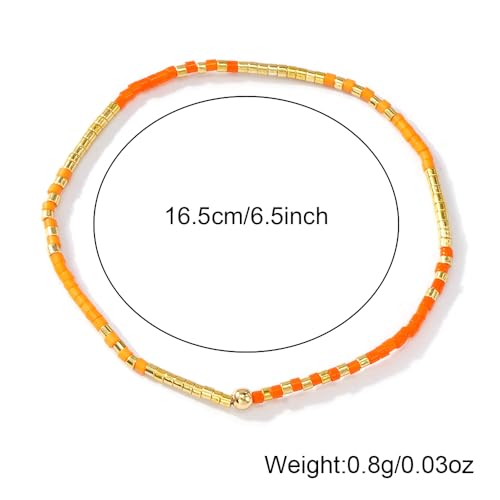 Gold Seed Beaded Stack Bracelets for Women,Handmade Stackable Stretch Colorful Ball Fall Jewelry Friendship Accessories Gift - color: 5pcs