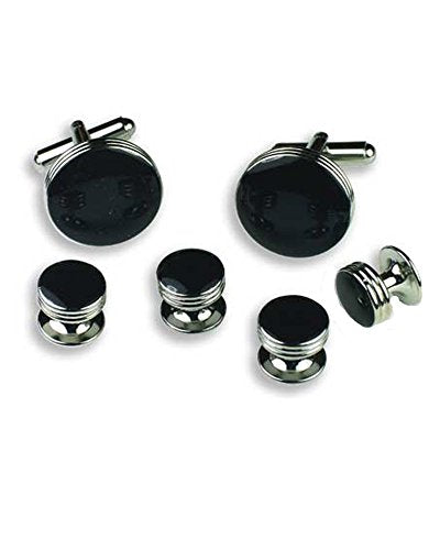 Round Ring of Ridges Black Cufflinks and Studs