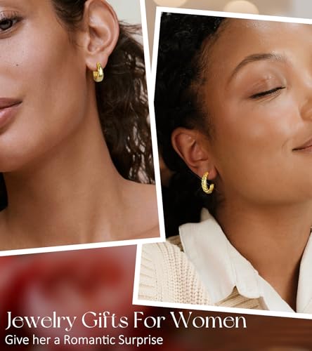Adoyi 9 Pairs Gold Hoop Earrings Set for Womens Twisted Huggie Hoops Earrings 14K 18K Gold Plated for Girls Valentines Mother's Day Birthday Gifts Lightweight - color: Gold Plated- Gift Box