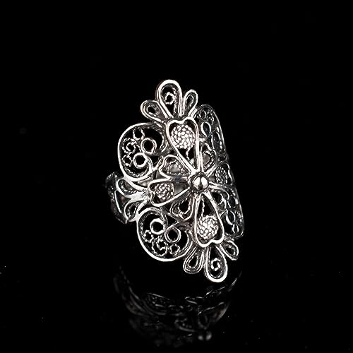 Filigranist 925 Sterling Silver Artisan Made Handcrafted Lace Embroidery Filigree Art Women Cocktail Statement Ring - style: Cross