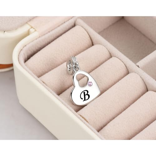 KunBead Initial A-Z Letter Pink Heart Alphabet Birthday Dangle Love Charms Compatible with Pandora Charm Bracelet for Auntie Friend Sister Mom Daughter Nana Granddaughter Wife - style: Letter B