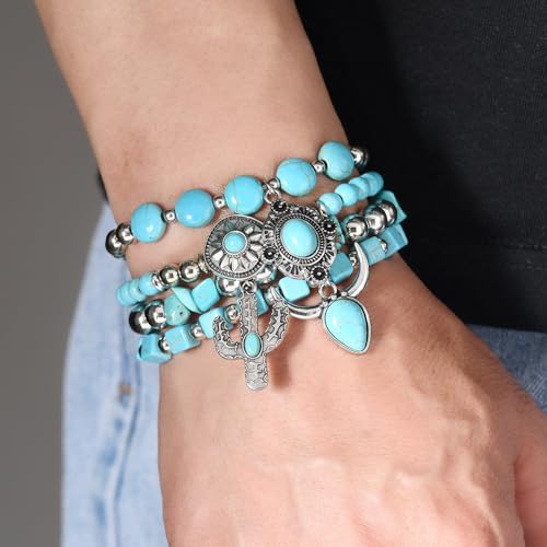 LOTSOF Western Turquoise Beaded Bracelet, Chic Stack Beaded Western Style for Country Concerts, Cowgirl Outfits & Boho Jewelry - color: Ox with Turquoise