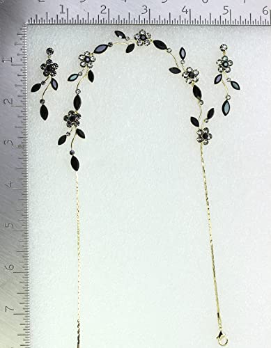 Faship Gorgeous Rhinestone Crystal Floral Necklace Earrings Set - color: Black / gold plated