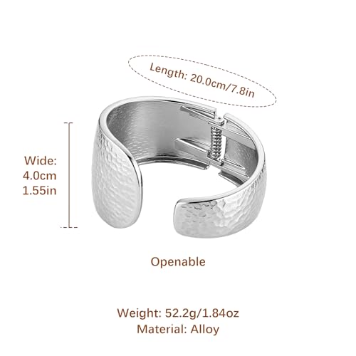 AsAlways 14K Gold Plated Hammered Cuff Bracelet for Women Wide Textured Open Cuff Bangle Statement Gold Chunky Bracelet Jewelry Gift - color: 02 Silver
